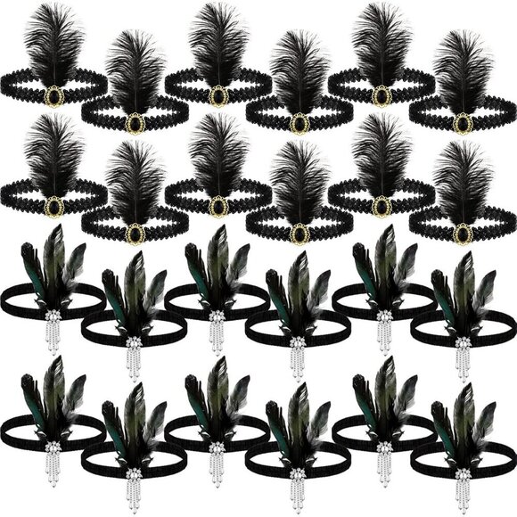 24 Pcs 1920s Flapper Headband Black Feather Costume Accessory for Women main image 4